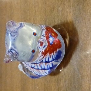 Cat Paperweight Glass Feline Decor Murano Style Solid Collectible Millifiori